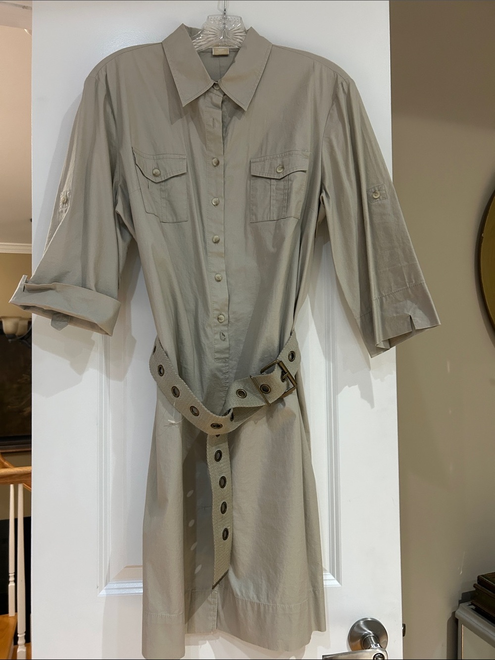 Michael Kors Taupe Button-Front Shirt Dress with Belt